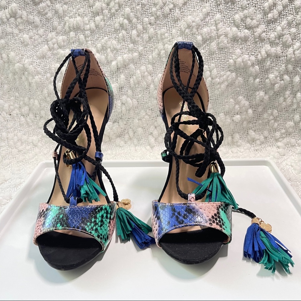 ShoeDazzle Multi Colored Strappy Open Toes Heels